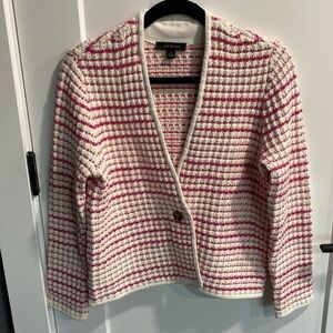 Ann Taylor Pink And White Striped Cardigan EUC